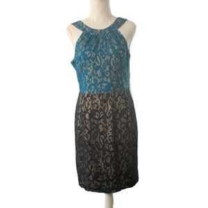 Anthropologie Tabitha Floral Lace Color Block Cocktail Dress Size 4